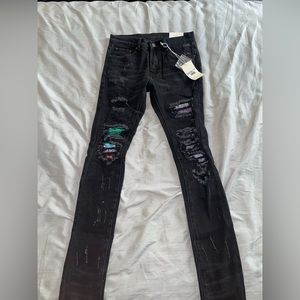 X284 Stretch Moto Denim - Black/Purple